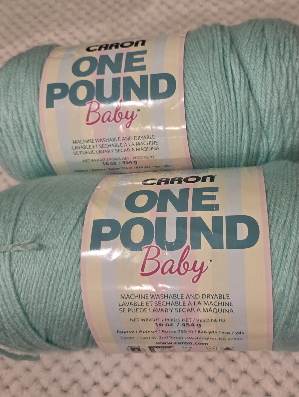 CARON BABY ONE POUNDER YARN MINT 32 OZ TOTAL 2 J I MBO SKEINS